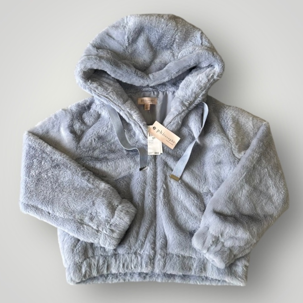 Philosophy Faux Fur Coat Jacket Women Size XS Blue Anthropologie ASOS